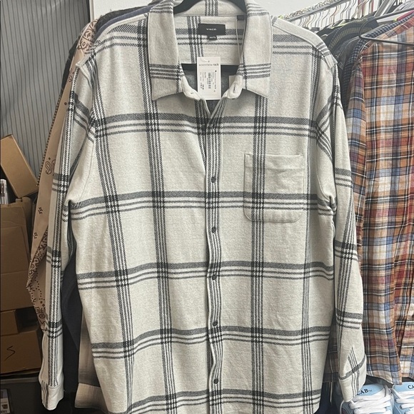 Vince Men's Gray and Black Plaid Button-Down Shirt - Picture 1 of 8